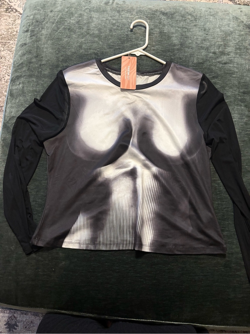 SHEIN Black and Gray Long Sleeve Graphic Tee